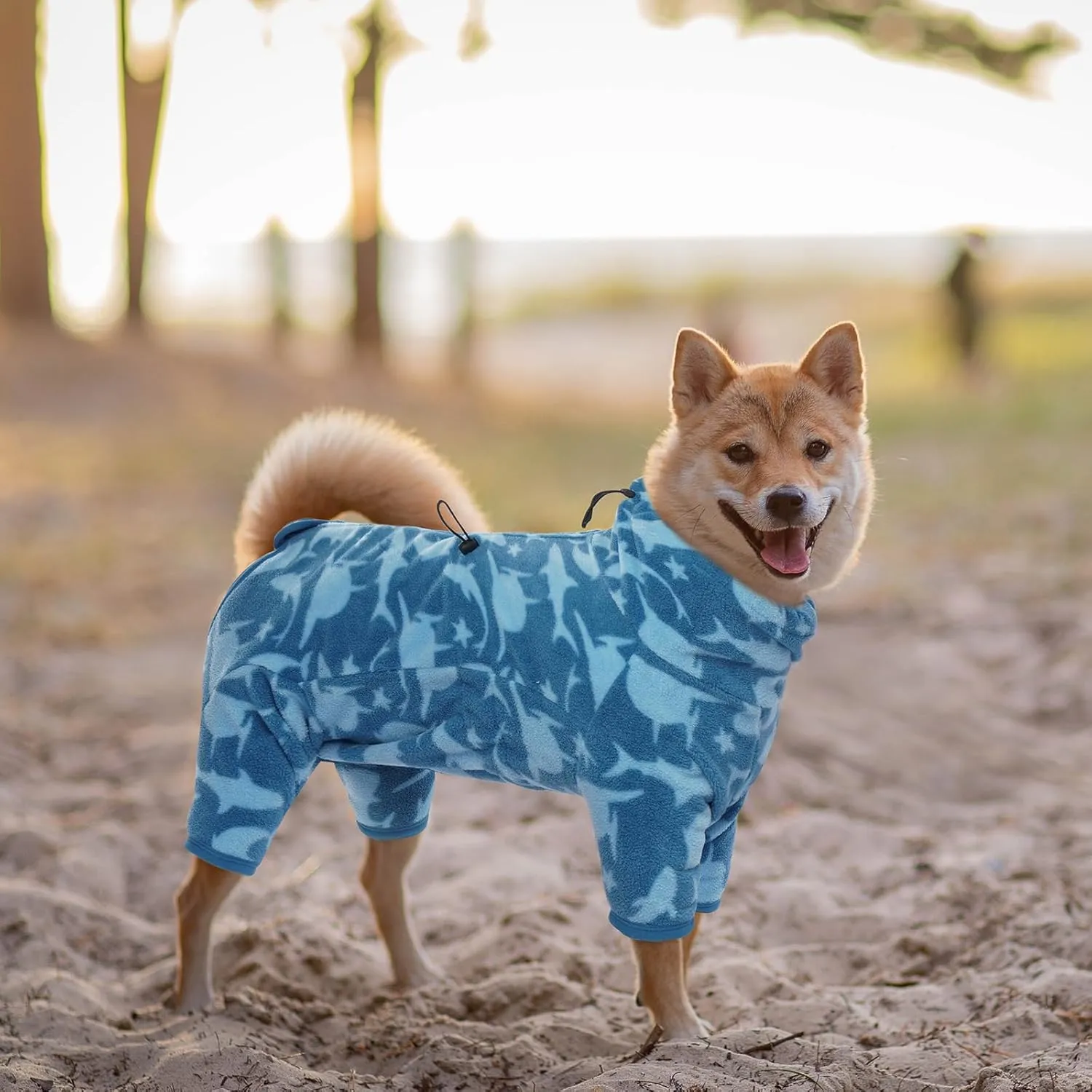 ROZKITCH Dog Winter Coat Soft Fleece Pullover Pajamas, Pet Windproof Warm Cold Weather Jacket Vest with Luminous Zipper, Jumpsuit Apparel Outfit Clothes for Small Medium Large Dog Shark L