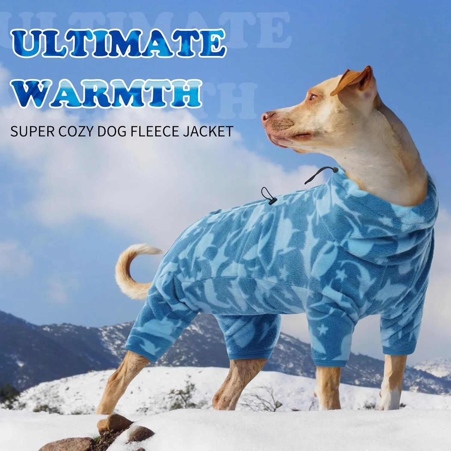 ROZKITCH Dog Winter Coat Soft Fleece Pullover Pajamas, Pet Windproof Warm Cold Weather Jacket Vest with Luminous Zipper, Jumpsuit Apparel Outfit Clothes for Small Medium Large Dog Shark L