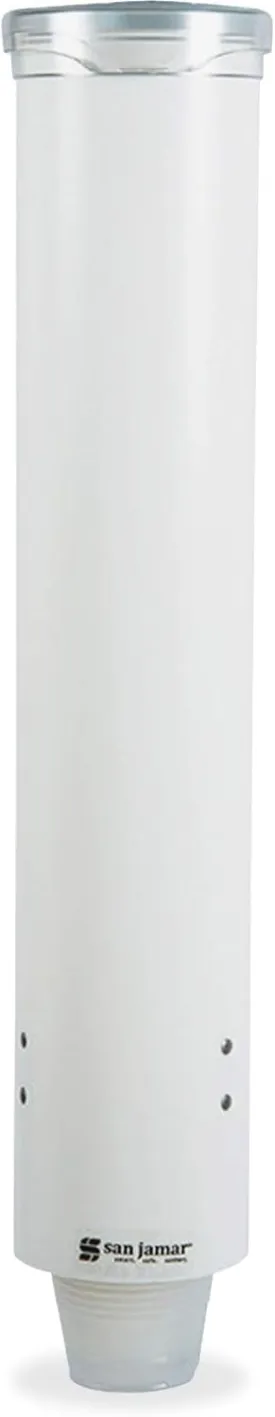 San Jamar Small Pull-Type Cup Dispenser Fits 3-4.5 Oz Cone Cups, 3-5 Oz Flat Cups with Flip Caps for Restaurants, Dining Halls, and Fast Food, Plastic, 16 Inches, White
