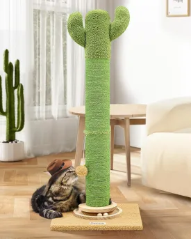 SC37 Extra Thick Scratching Posts for Indoor Large Cats Adults, 37inch Cactus Cat Scratching Post Cat Scratcher Cute Sisal Scratching Post with Modern Wooden Ball Tracking Interactive Toys
