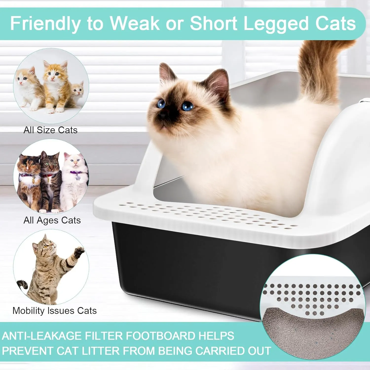 Stainless Steel Cat Litter Box with Lid, XL Extra Large for Big Cats, High Sided Enclosed Anti-Urine Leakage, All-Metal Litter Scoop White Cover(Black Coated)