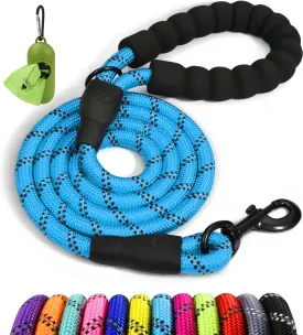 Taglory Rope Dog Leash 6 FT with Comfortable Padded Handle, Highly Reflective Threads Leash for Medium Large Dogs, 1/2 inch, Blue