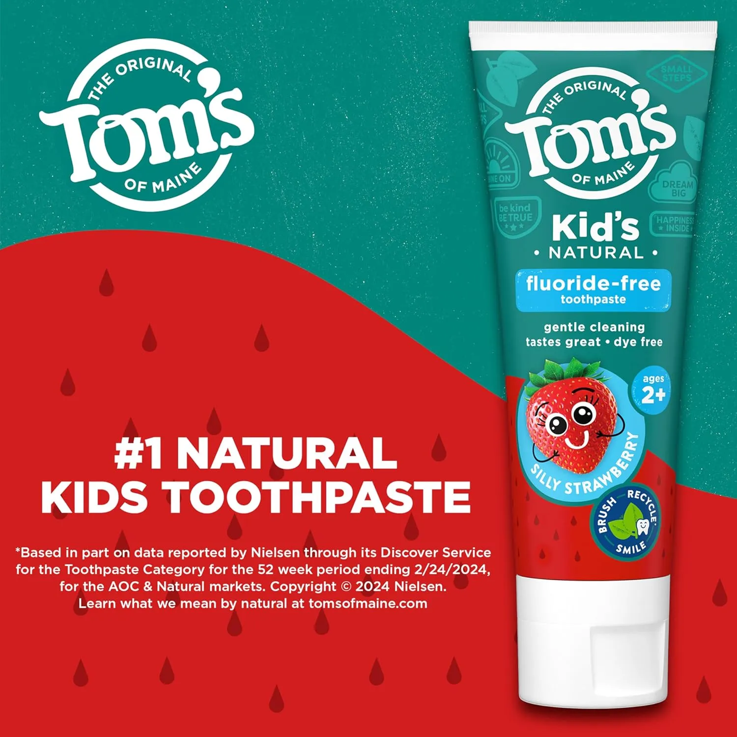 Tom's of Maine Natural Kid's Fluoride Free Toothpaste, Ages 2 , Silly Strawberry, 5.1 oz. 3-Pack (back in original formula)