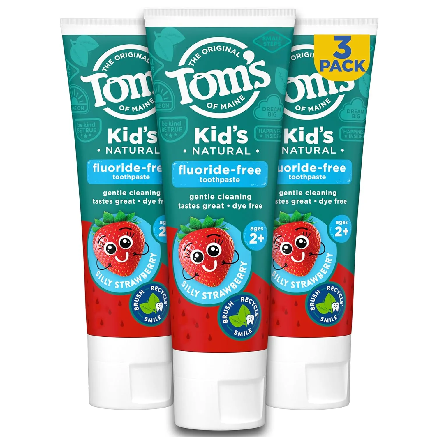 Tom's of Maine Natural Kid's Fluoride Free Toothpaste, Ages 2 , Silly Strawberry, 5.1 oz. 3-Pack (back in original formula)