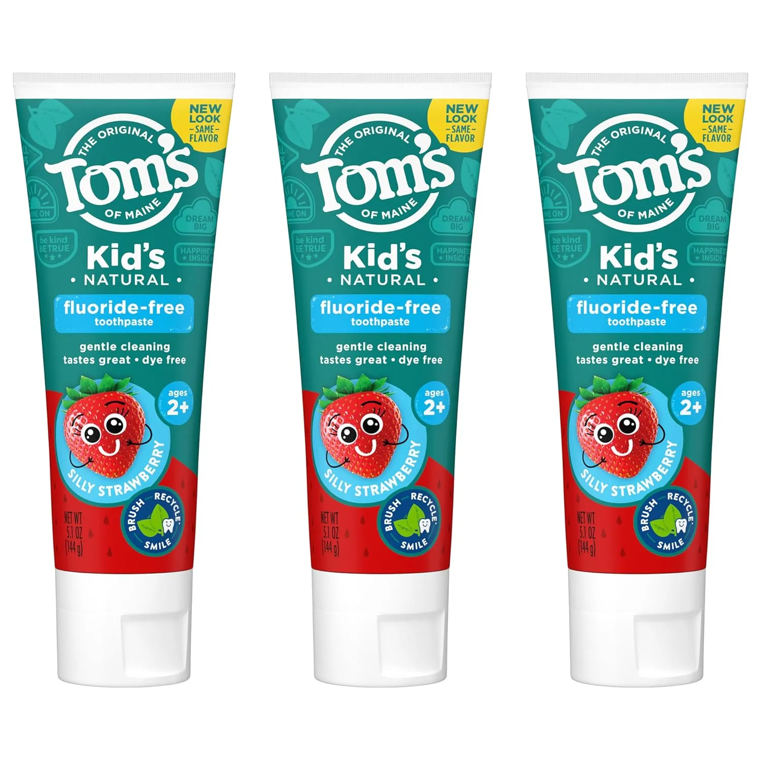 Tom's of Maine Natural Kid's Fluoride Free Toothpaste, Ages 2 , Silly Strawberry, 5.1 oz. 3-Pack (back in original formula)