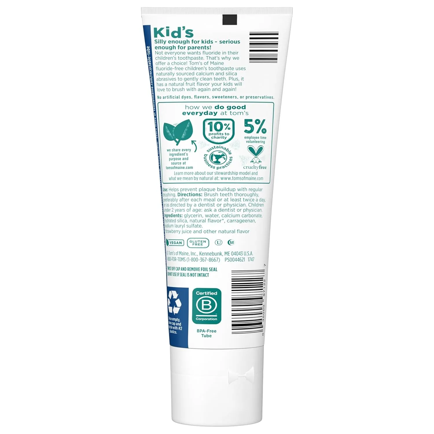 Tom's of Maine Natural Kid's Fluoride Free Toothpaste, Ages 2 , Silly Strawberry, 5.1 oz. 3-Pack (back in original formula)