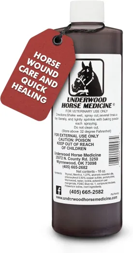 Underwood Topical Horse Care Wound Spray - 16oz Refill Horse Wound Care Horse Essentials for Quick Healing of Cuts  Horse First Aid Kit & Wound Care for Dogs  Equine First Aid Kit & Dog Wound Heal