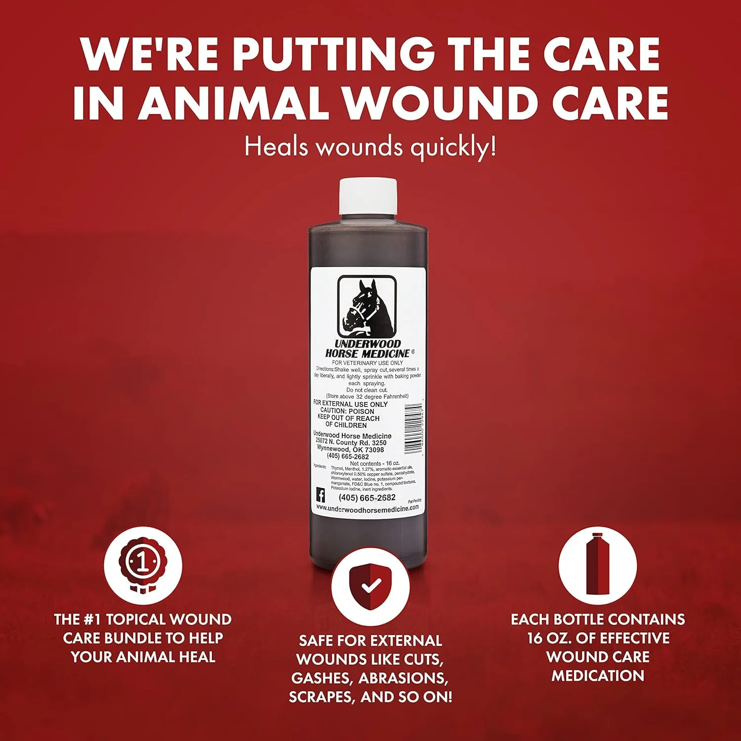 Underwood Topical Horse Care Wound Spray - 16oz Refill Horse Wound Care Horse Essentials for Quick Healing of Cuts  Horse First Aid Kit & Wound Care for Dogs  Equine First Aid Kit & Dog Wound Heal