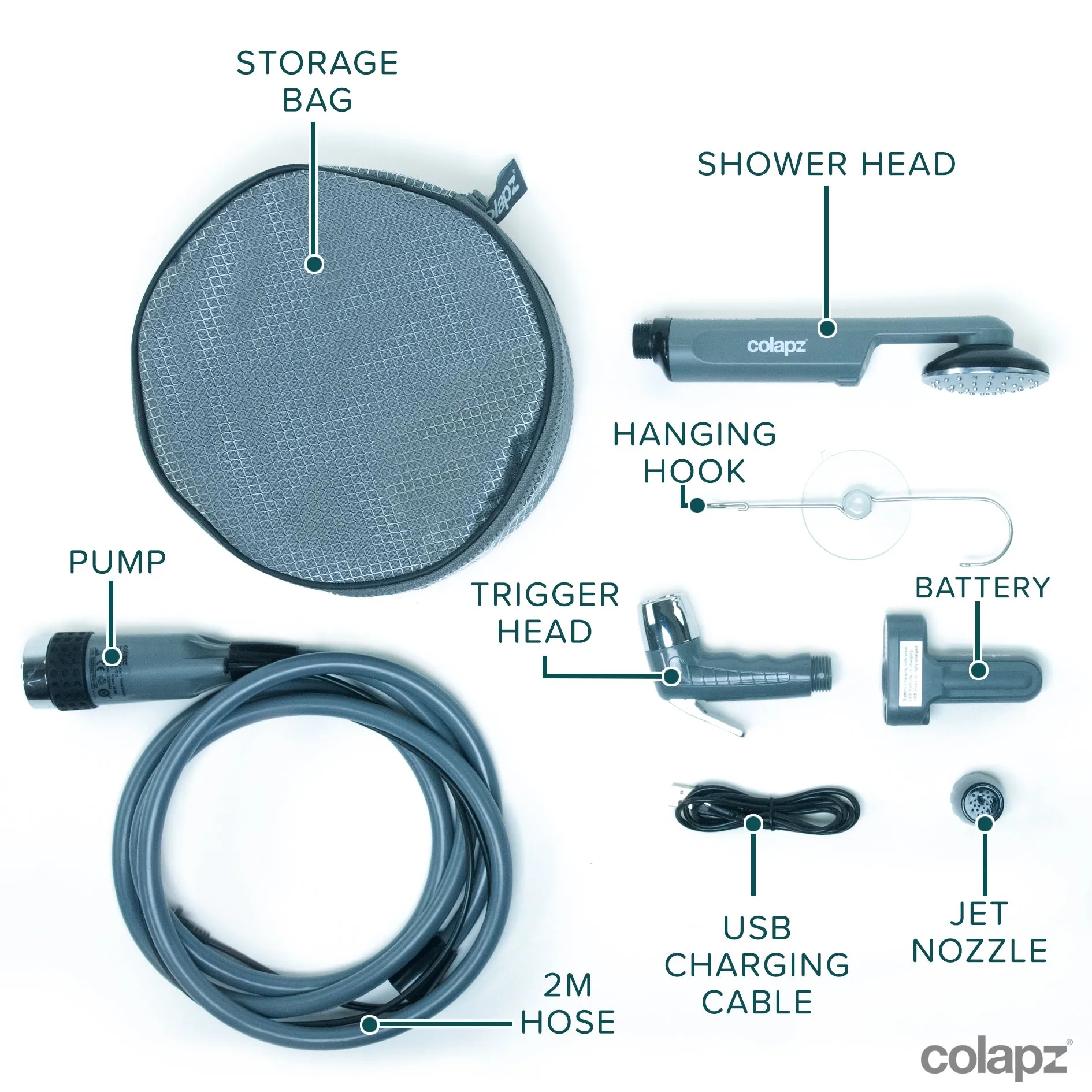 USB Rechargeable Travel & Camping Shower (3in1)