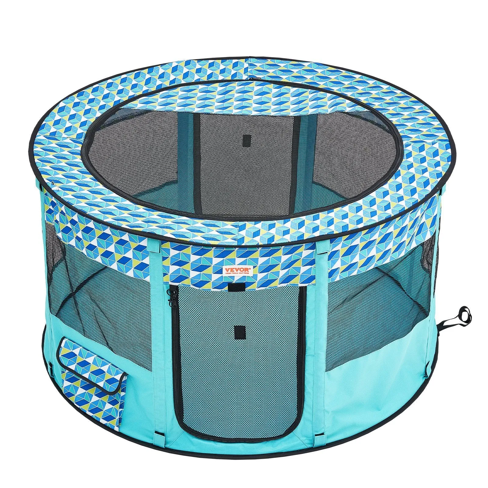 VEVOR Foldable Pet Playpen, 44'' x 44'' x 24'' Portable Dog Playpen, Crate Kennel for Puppy, Dog, Cat, Waterproof 600D Oxford Cloth, Removable Zipper, for Indoor Outdoor Travel Camping (Round, L)