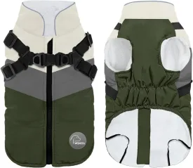 Warm Dog Winter Coat,Waterproof Dog Jacket with Built-in Harness,Dog Cold Weather Coat with Reflective Stripes,Winter Snow Dog Warm Coat for Small, Medium Dogs,Cold Weather Cozy (Green, S)