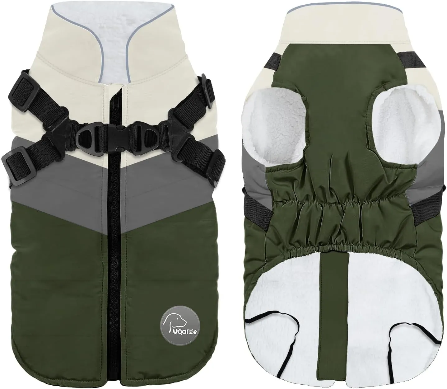 Warm Dog Winter Coat,Waterproof Dog Jacket with Built-in Harness,Dog Cold Weather Coat with Reflective Stripes,Winter Snow Dog Warm Coat for Small, Medium Dogs,Cold Weather Cozy (Green, S)