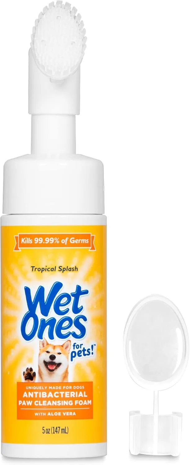Wet Ones for Pets Antibacterial Paw Cleaner With Built-in Scrubber Brush - Foaming Cleanser for Dog Paws - Washer & Grooming Care - Cleaning Supplies - Tropical Splash Scent 5 oz