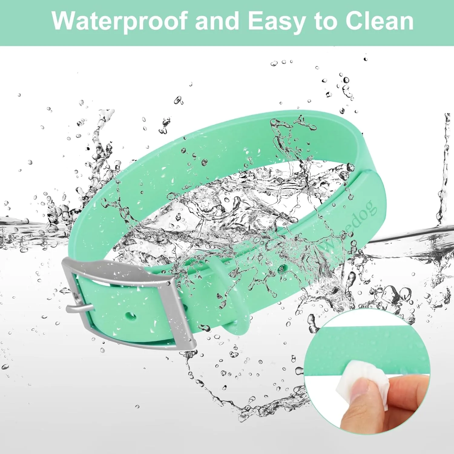 Wisedog Waterproof Dog Collar: Multiple Adjust 7" to 23.6", Soft Rubber Coated Webbing, Easy to Clean, for Small Medium Large Dogs (XS|7"-10"  1/2 in, Mint Green)