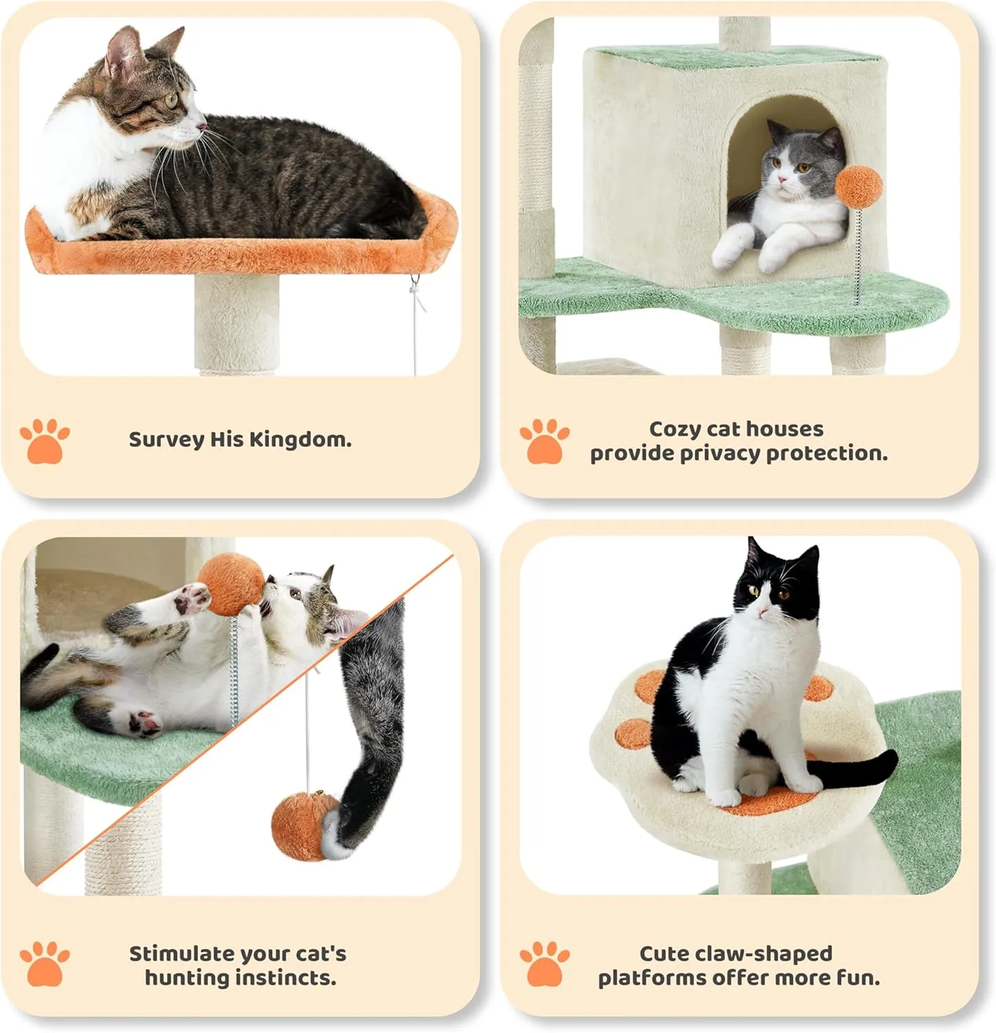 Yaheetech 57.5in Cat Tree Tower, Multi-Functional Activity Center w/Cat Paw-Shaped Platform, Scratching Posts, 2 Condos and Dangling Balls for Indoor Cats to Relax