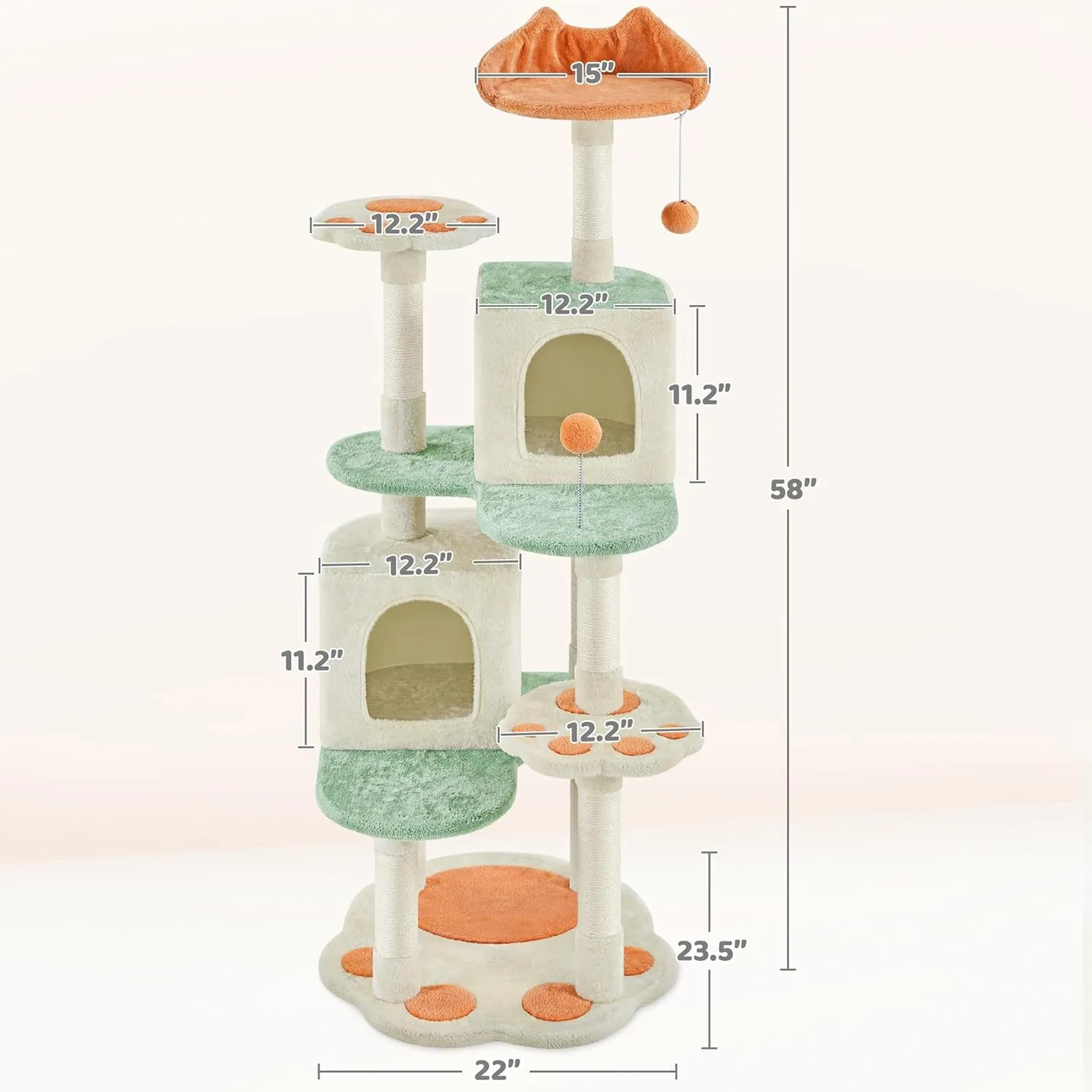 Yaheetech 57.5in Cat Tree Tower, Multi-Functional Activity Center w/Cat Paw-Shaped Platform, Scratching Posts, 2 Condos and Dangling Balls for Indoor Cats to Relax